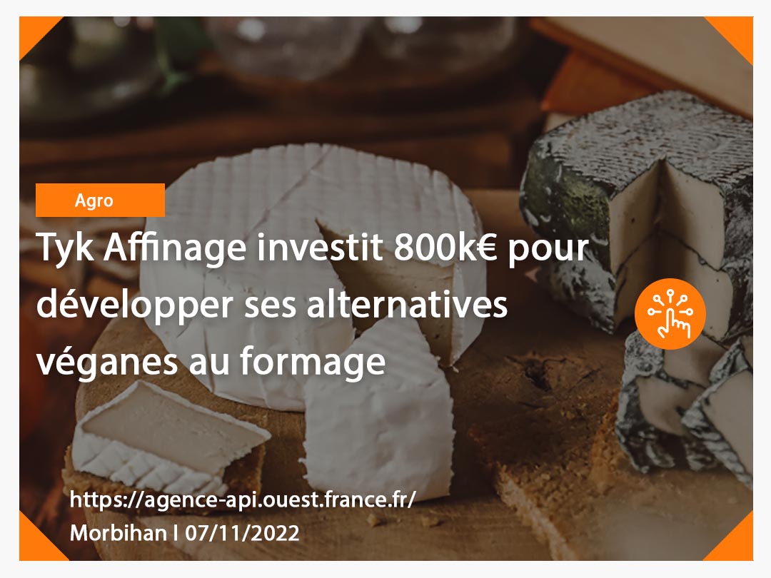 [#FilAPI] Depuis mars 2020, #Tyk Affinage produit des alternatives au fromage. Au printemps 2023, la TPE s’installera à Séné, mobilisant 600 K€ dans la construction de son propre site de 270 m². 200 K€ d’investissements en machines sont aussi prévus.
➡️agence-api.ouest-france.fr/article/tyk-af…