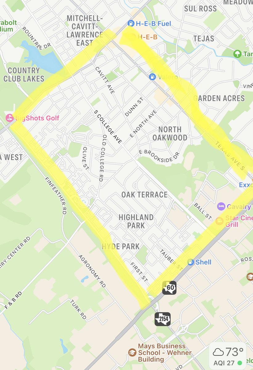 RustySuretteTV's tweet photo. The area the attacks have happened are in the highlighted area in the map. Between Wellborn and Texas Ave south of Villa Maria and north of Northgate. 
(3/4) https://t.co/VUlH1xMc5h