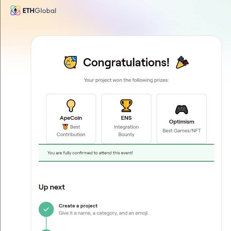 1/ Dreams come true - two families teamed up to build a two-player co-op NFT game over the weekend in the <a href="/ETHGlobal/">ETHGlobal</a> SF hackathon and won prizes from the projects we love!! <a href="/apecoin/">ApeCoin</a> <a href="/ensdomains/">ens.eth</a> @optimismFND