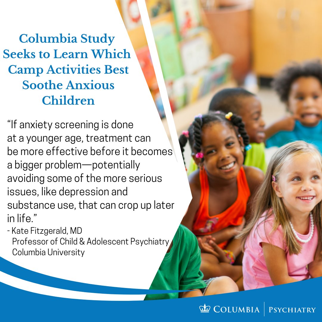 Columbia Psychiatry (@columbiapsych) on Twitter photo <a href="/ColumbiaPsych/">Columbia Psychiatry</a>'s <a href="/KDFitzgerald_MD/">Kate D. Fitzgerald, MD</a> is leading a study called Camp Kidpower, which is enrolling #kids ages 4-6 showing signs of #anxiety in a camp-like program to find out whether games or child-led play can reduce their symptoms. Learn more here: bit.ly/3hjWYYR #NYC <a href="/ColumbiaPsych/">Columbia Psychiatry</a>'s <a href="/KDFitzgerald_MD/">Kate D. Fitzgerald, MD</a> is leading a study called Camp Kidpower, which is enrolling #kids ages 4-6 showing signs of #anxiety in a camp-like program to find out whether games or child-led play can reduce their symptoms. Learn more here: bit.ly/3hjWYYR #NYC