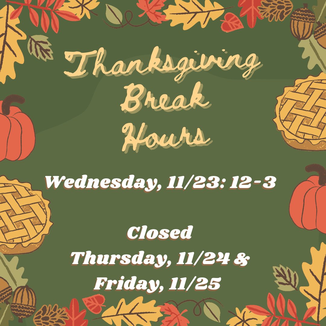 WMUInvisibleNP's tweet image. The WMU Invisible Need Project Food Pantry will have adjusted hours for Thanksgiving Break. On Wednesday, 11/23 the pantry will be open from 12-3. The pantry will be closed on Thursday, 11/24 &amp;amp; Friday, 11/25. The normal fall semester hours will resume on Monday, 11/28 at 9am.