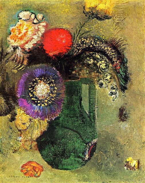 Odilon Redon 
Flowers In Green Vase With Handles Oil Painting