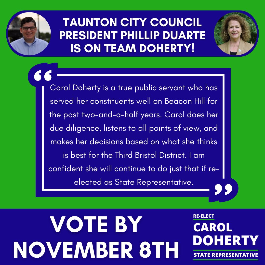 reelectdoherty's tweet image. Thank you to my friend Taunton City Council President Phillip Duarte for endorsing my campaign! 

Your dedication to the residents of Taunton is exceptional!