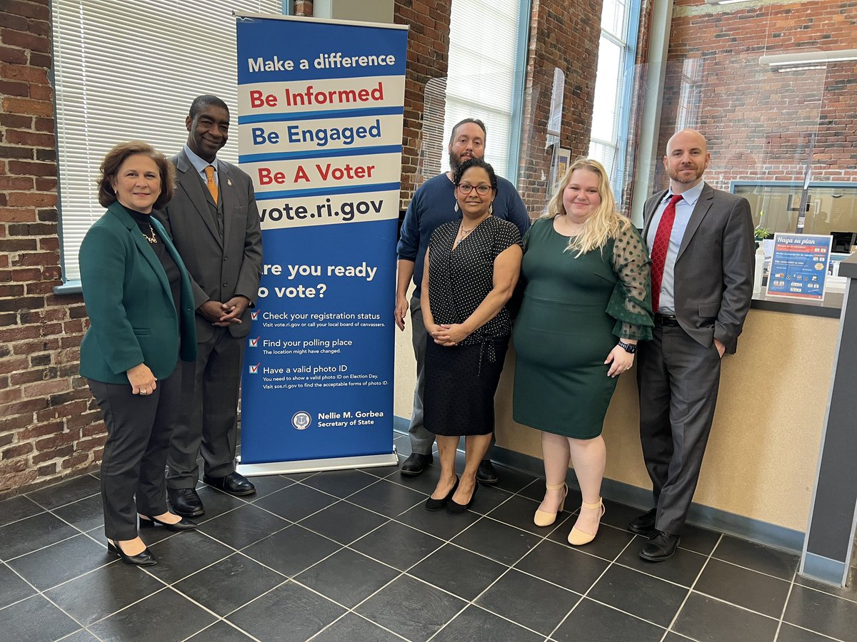 RISecState's tweet photo. Today is the last day to #voteearlyRI in your community! Early voting ends at 4 p.m. Go to https://t.co/sJvZoo55iS to find out where to cast your ballot early today. Secretary @NellieGorbea and @EACgov Commissioner Thomas Hicks will be touring early voting sites across RI today! https://t.co/qLrUeXaRaE