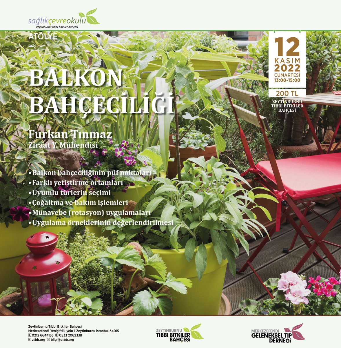 ZeytinburnuTBB's tweet photo. Sağlık Çevre Okulu kasım ayı eğitimlerimizden; 
“Balkon Bahçeciliği”

Furkan Tınmaz, Ziraat Y.Mühendisi
12 Kasım 2022 cumartesi 13:00 – 15:00
200 TL

#ztbb #sço #balkonbitkileri #balkonbahçeciliği https://t.co/QWSXt6YvoH