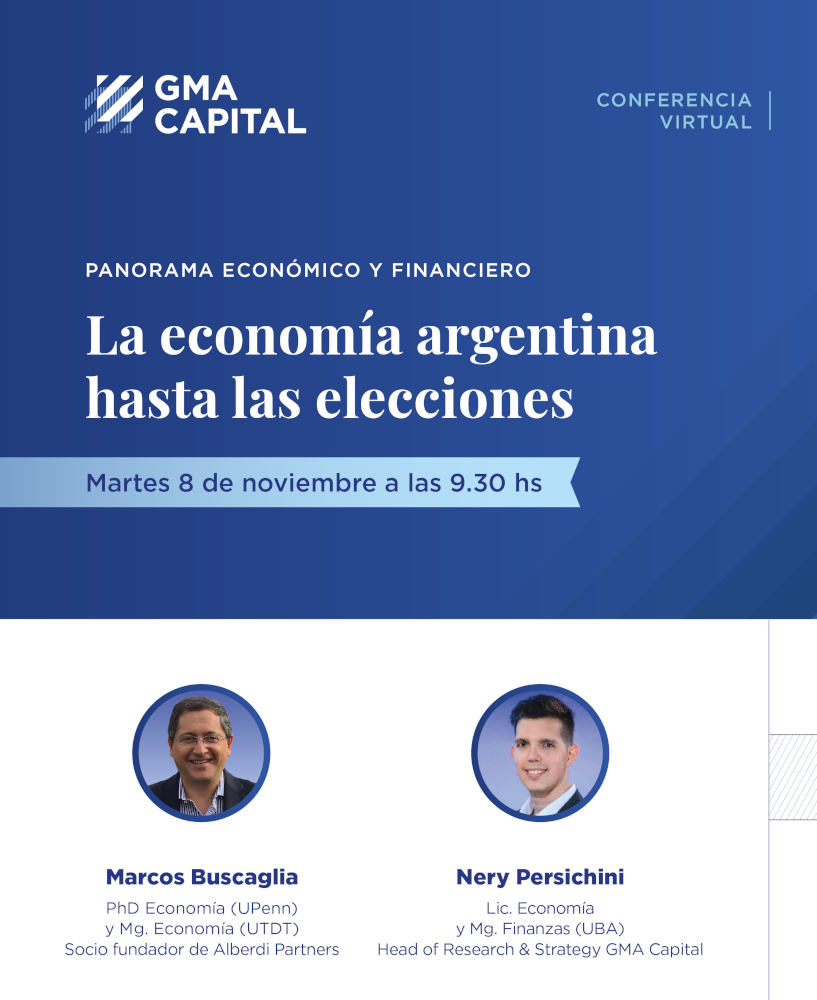 💻 Conferencia Virtual de GMA Capital
🎯 La economía argentina hasta las elecciones
📊 Panorama económico y financiero con <a href="/MarcosBuscaglia/">Marcos Buscaglia</a> 
📆 Martes 8/11 - 9.30 hs
🔗 Invitación para Zoom: us02web.zoom.us/webinar/regist…