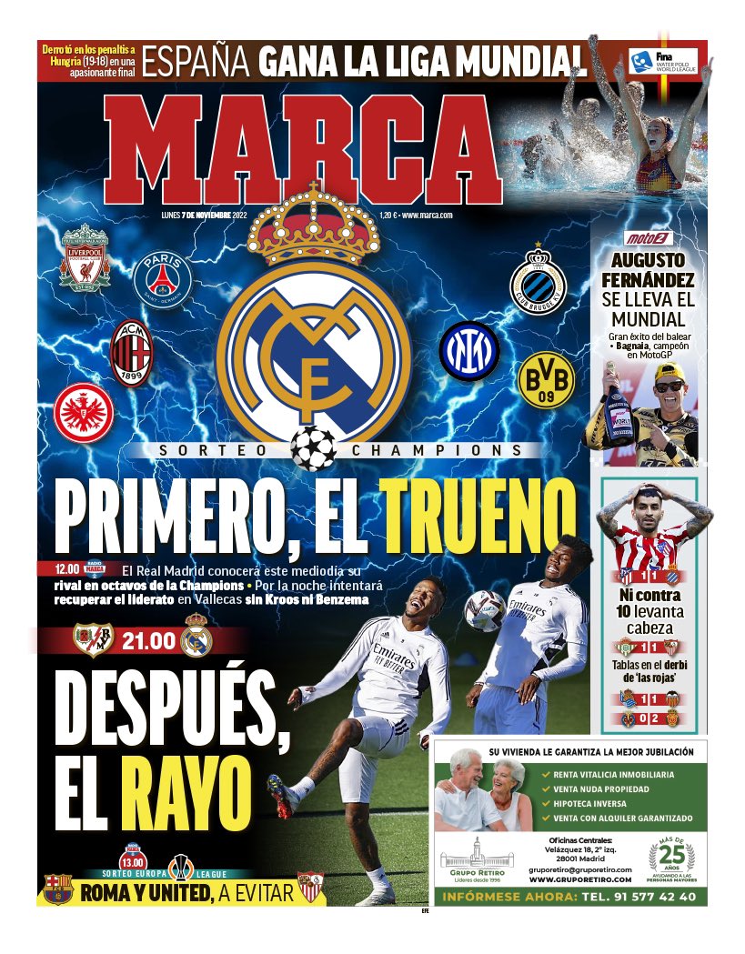 Portada del MARCA cuando el Real Madrid compra la plaza en Primera.

Portada del MARCA cuando el Real Madrid pierde 0-4 contra el Barça.

El fútbol femenino a veces interesa.

Otras no.