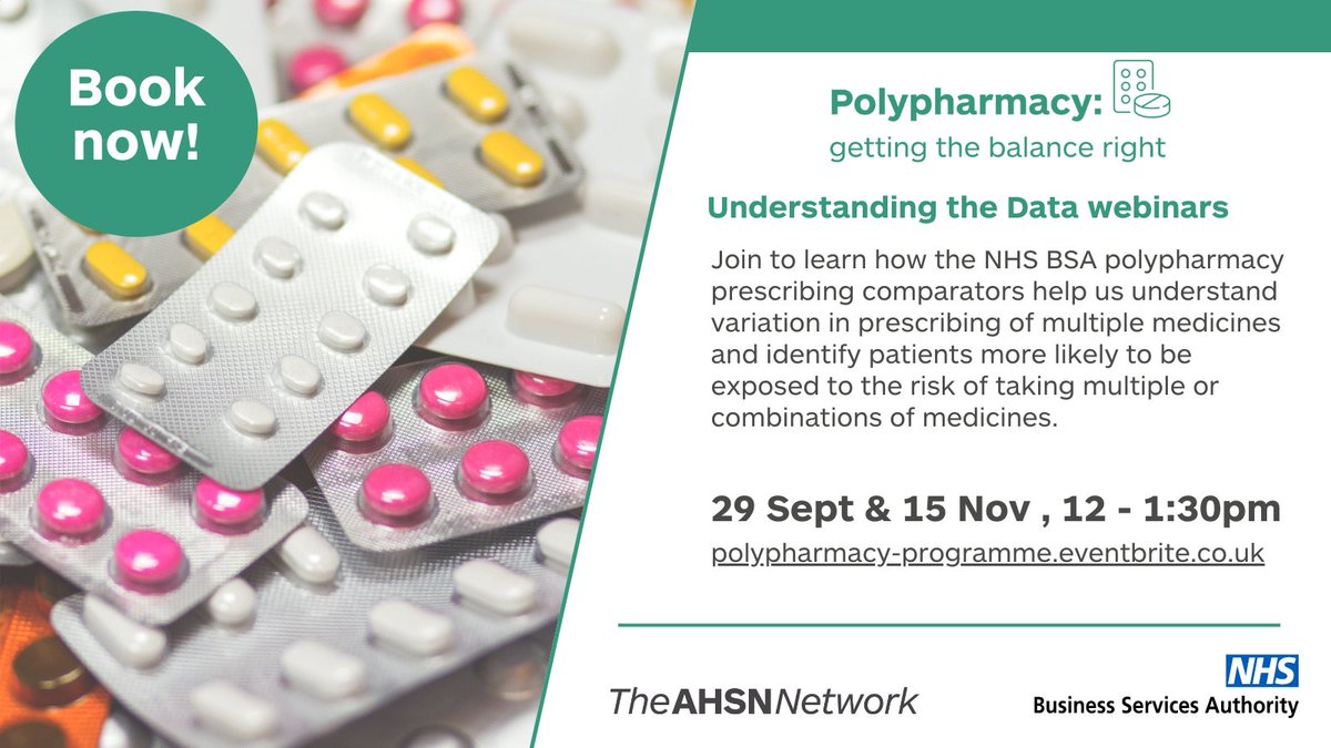 Health Innovation Network (@healthinnovnet) on Twitter photo Our national #polypharmacy programme is hosting a webinar on Tuesday 15 November to consider how medicines data can help improve patient care and safety.
Register here: eventbrite.co.uk/e/the-ahsn-pol…
<a href="/clarehm123/">Clare Howard</a> <a href="/amysemple76/">Amy Semple</a> <a href="/NHSBSA/">NHS Business Services Authority</a> #MedSafetyWeek Our national #polypharmacy programme is hosting a webinar on Tuesday 15 November to consider how medicines data can help improve patient care and safety.
Register here: eventbrite.co.uk/e/the-ahsn-pol…
<a href="/clarehm123/">Clare Howard</a> <a href="/amysemple76/">Amy Semple</a> <a href="/NHSBSA/">NHS Business Services Authority</a> #MedSafetyWeek