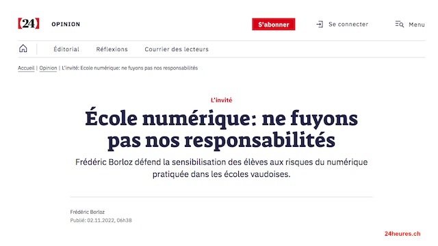 Éducation aux médias et à l'information (@mediaeduca) on Twitter photo Projet d'«Ecole numérique» dans le canton de Vaud: le conseiller d’Etat en charge de l'enseignement Frédéric Borloz publie une tribune pour défendre le projet 24heures.ch/ecole-numeriqu… #suisse #classe #education #jeunesetmedias #educationauxmedias Projet d'«Ecole numérique» dans le canton de Vaud: le conseiller d’Etat en charge de l'enseignement Frédéric Borloz publie une tribune pour défendre le projet 24heures.ch/ecole-numeriqu… #suisse #classe #education #jeunesetmedias #educationauxmedias