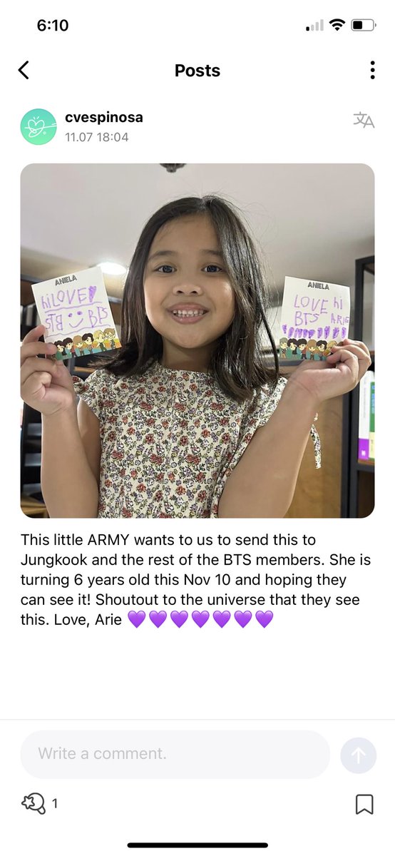 cara_v_espinosa's tweet photo. Birthday wish for this LITTLE ARMY! Hope Jungkook and BTS will see it. @bts_bighit https://t.co/os3nBgN8wL