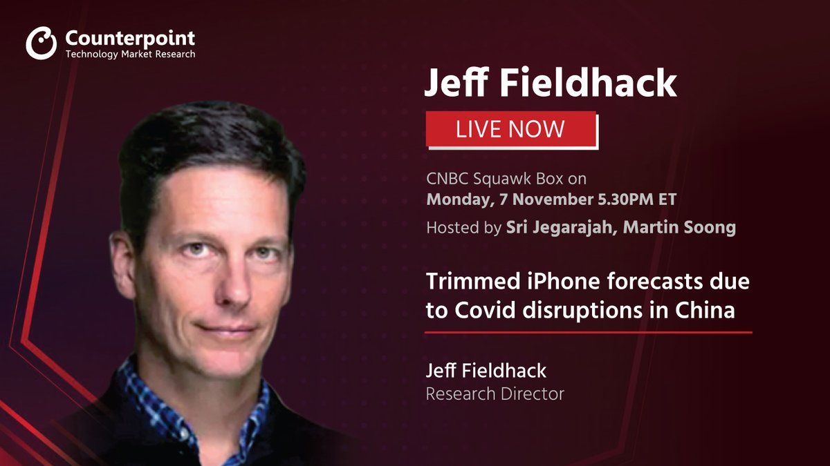 Our Director @JeffFieldhack will be speaking on #CNBC @asiasquawkbox today! Catch him live on @CNBCi at 5.30PM ET to discuss @Apple's trimmed forecasts of #iPhone shipments due to the covid disruptions in #China. Hosted by @martinsoong and @cnbcsri #technology #technology