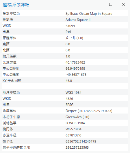 kohsuke_hada's tweet photo. #アダムス第2図法 に固有のパラメーターを与えたものを #SpilhausWorldOceanMap といい、#ArcGIS でいうところの #座標系 の名称であることがわかりました。#WKID は54099。なお、パラメーターの光源方位は誤訳で、中心位置における方位角を意味しています。(2/2)
https://t.co/z8n4pnAShl
#一日一図法 https://t.co/MWjVevVzL2