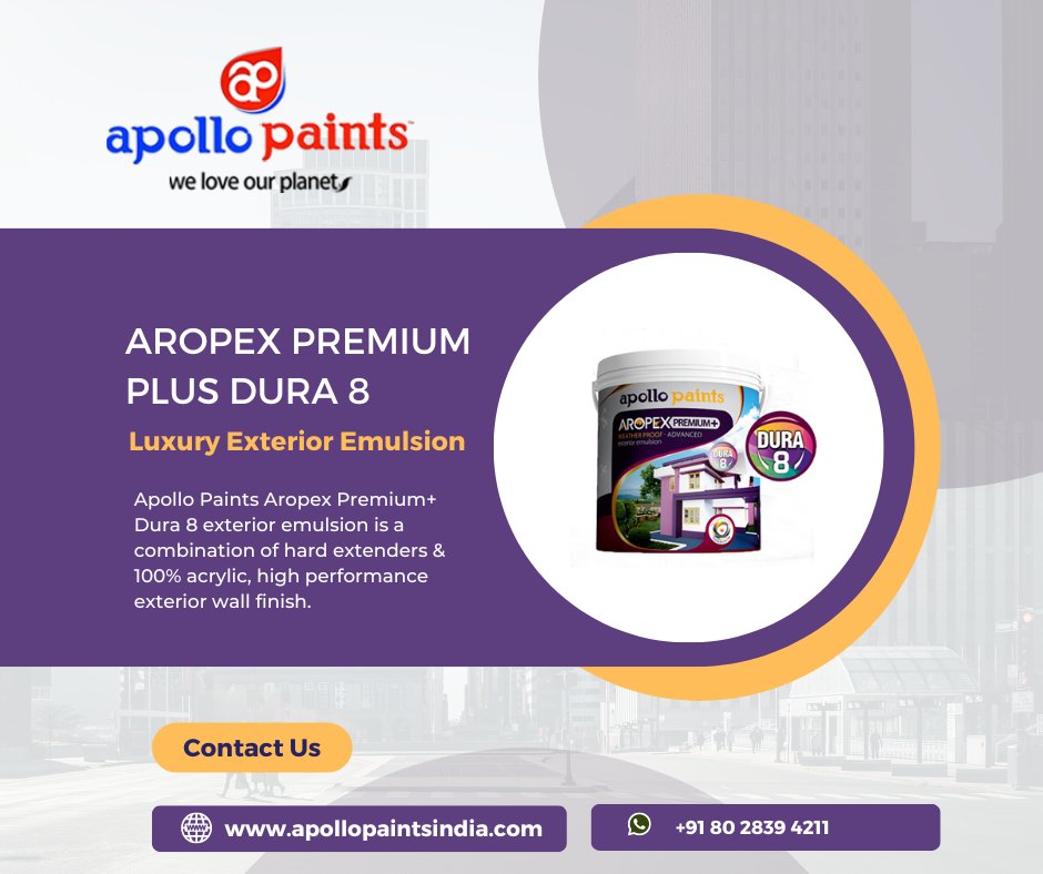 ApolloPaints_IN's tweet photo. AROPEX PREMIUM PLUS DURA 8
Luxury Exterior Emulsion
https://t.co/MJOGry7eHF
.
.
#india #apollopaints #apollopaintsindia #business #paints #interiordesign #specialcoatings #waterproofing #repair #instacare #ecoplus #paintingcontractor #exteriorpainting #exterior #interior https://t.co/sZom1aaw5Z