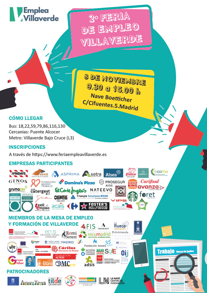 CsMadVillaverde's tweet photo. Hoy se celebra en @LaNaveMadrid  la II Feria de Empleo de Villaverde.

Organizada por @AutonomosVillav en colaboración con la @JMD_villaverde  servirá de punto de encuentro entre empresas y personas demandantes de #empleo.

¡Trae tu CV de 🕘 De 9:30 h. a 15:00 h.! https://t.co/JJ897XU2qQ