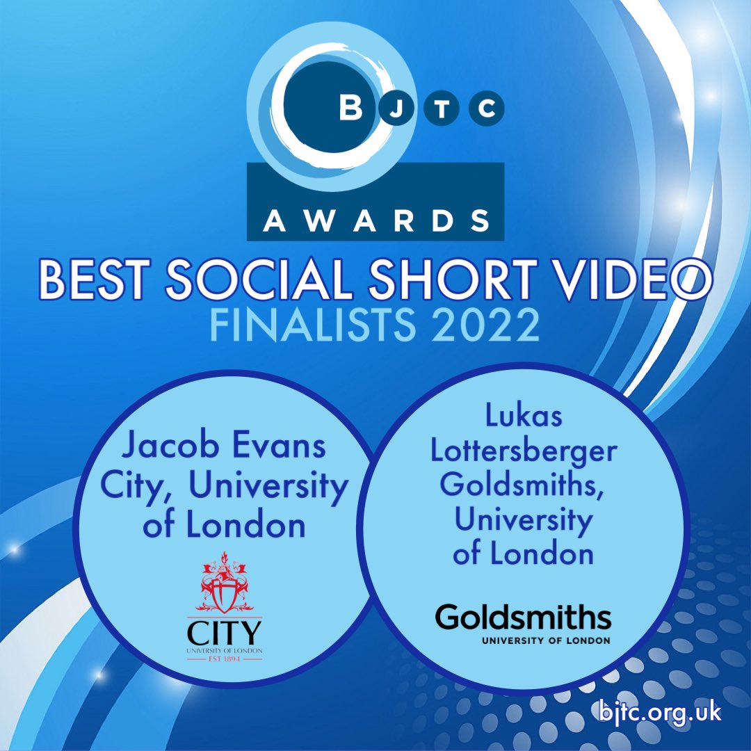 BJTC_UK's tweet photo. Congratulations to the BJTC Journalism Award finalists for BEST SOCIAL SHORT VIDEO: Lukas Lottersberger, Goldsmiths University and Jacob Evans, City University https://t.co/g9Im3JRBCO #bjtcawards @L_Lottersberger @MediaComGold @__jacobevans @cityjournalism https://t.co/3istqPNOUI