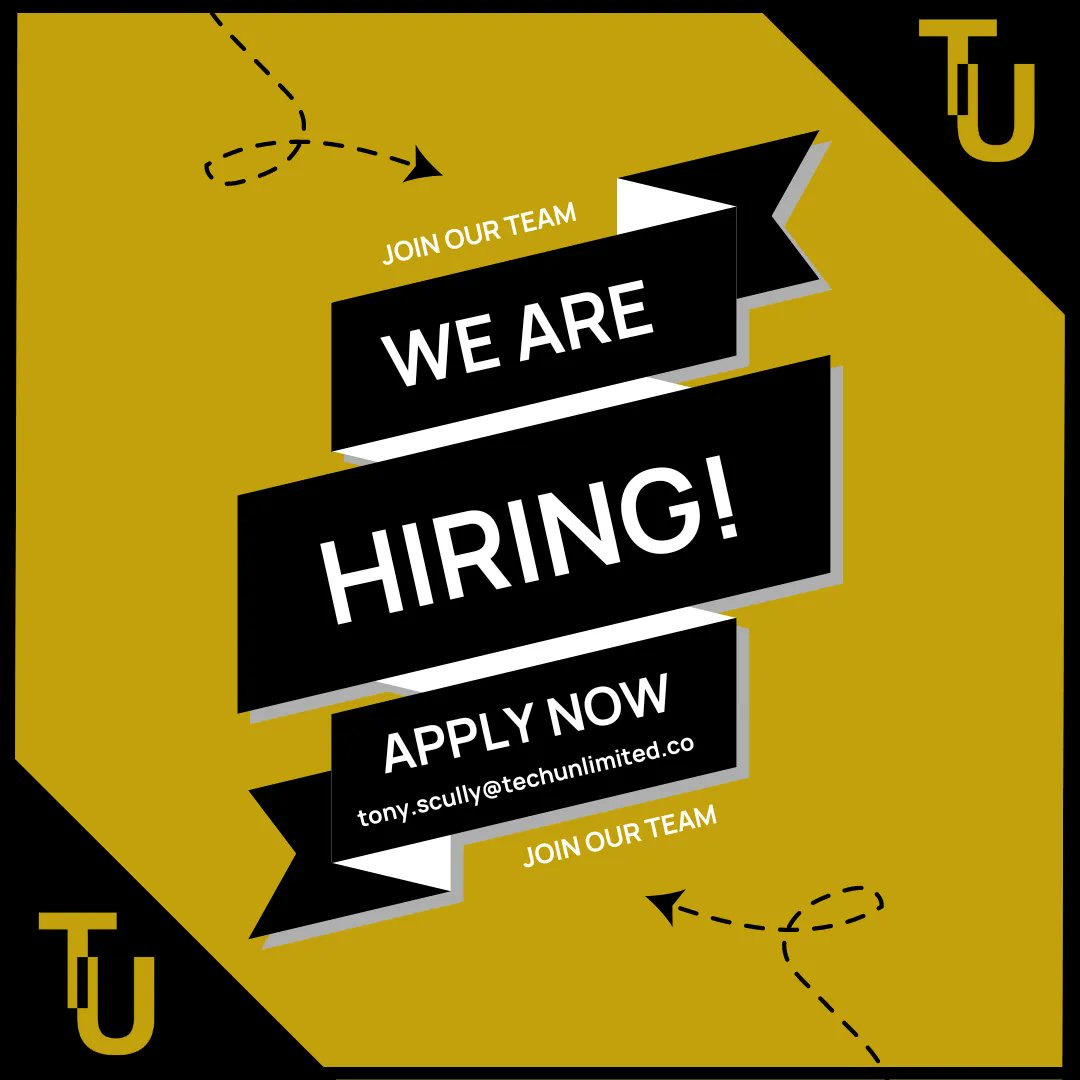 TechUnlimited_'s tweet photo. We’re currently searching for a Sales Process &amp; Business Development Executive to join us. This role will involve helping with the day-to-day running of the business with a focus on customer service &amp; sales.

Please send a cover letter plus a CV to tony.scully@techunlimited.co https://t.co/YoJspZ5kOe