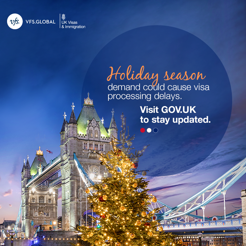VFSGlobal's tweet image. Don’t get caught off guard before your holiday season trip. #ApplyInAdvance and stay updated on UK visa processing details. Visit: bit.ly/3Th7TQt