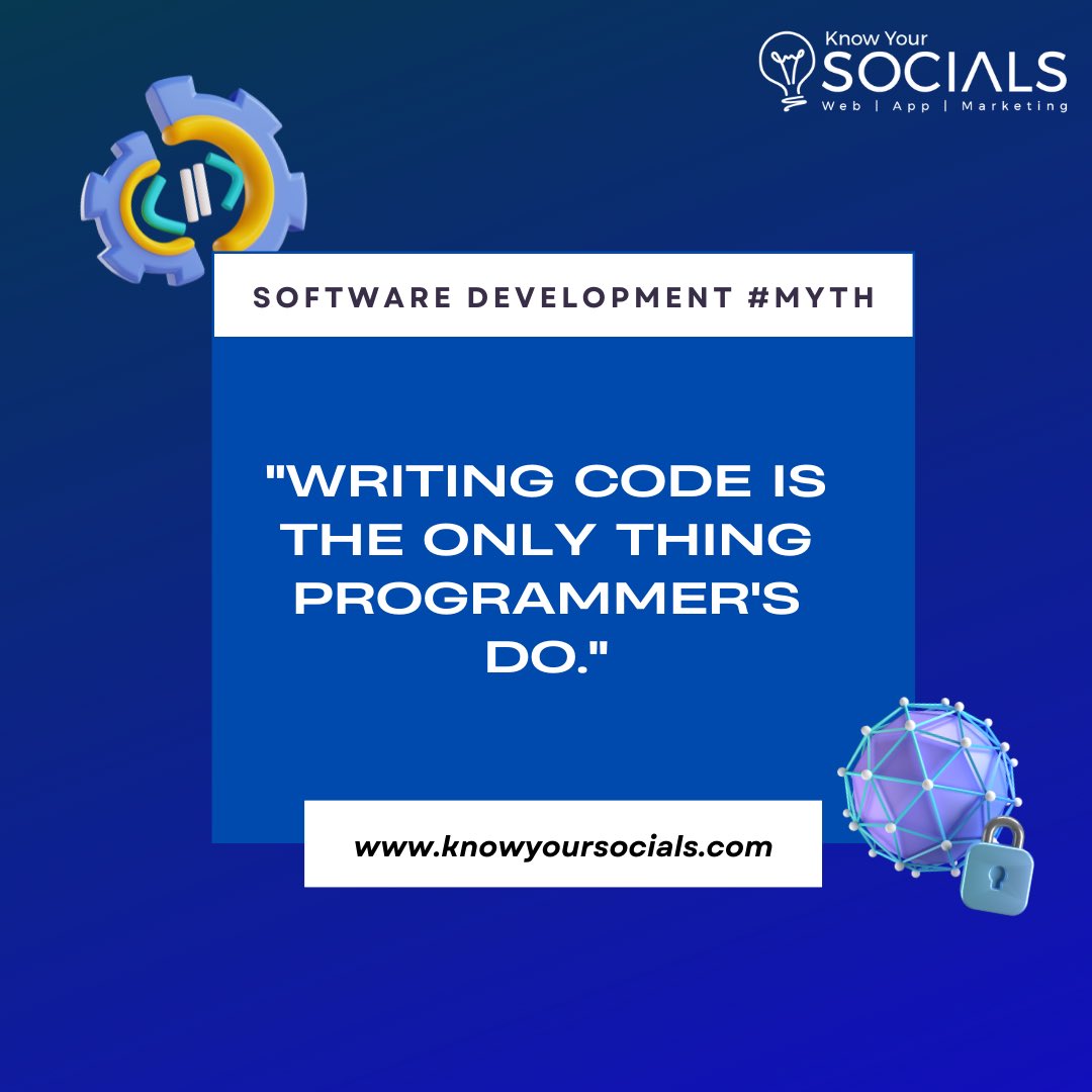 KnowSocials's tweet image. Someone who created that myth clearly spent no time on programming. The software development process is far more complex, and the problem a computer program solves can go far beyond IT alone.
#softwaredevelopment #softwareprogramming #bustingmyths #knowyoursocials💡