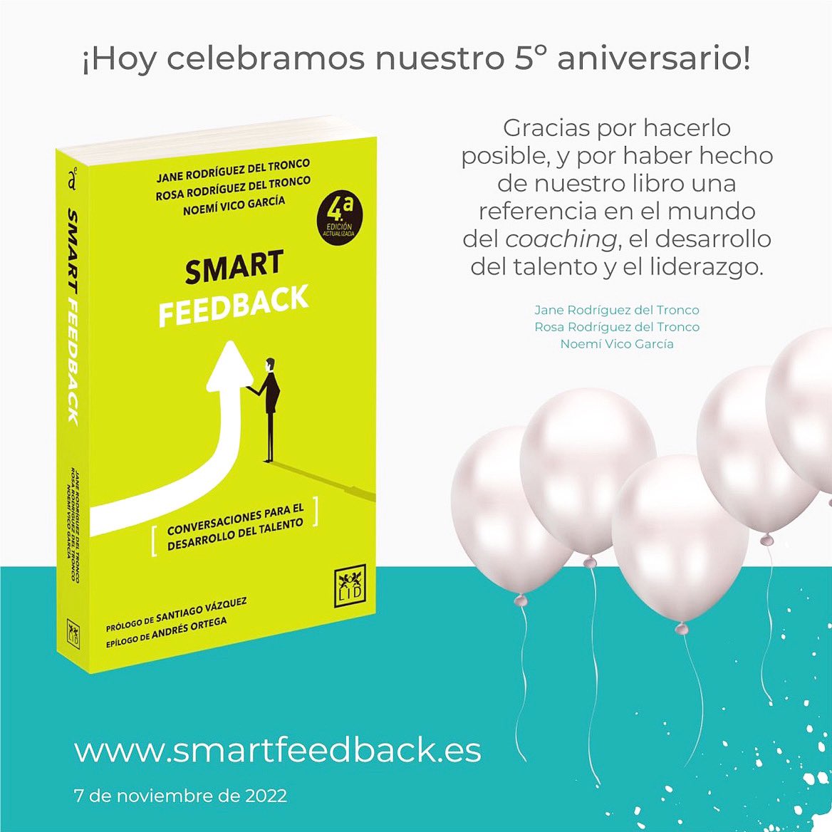 Enhorabuena @janedeltronco @rosadeltronco <a href="/_TIRURIRU_/">Noemí Vico 🏡😷 ⭐️⭐️</a> por estos 5 años y esas 4 ediciones de #SmartFeedback 
#talento #liderazgo #feedback #coaching #comunicación