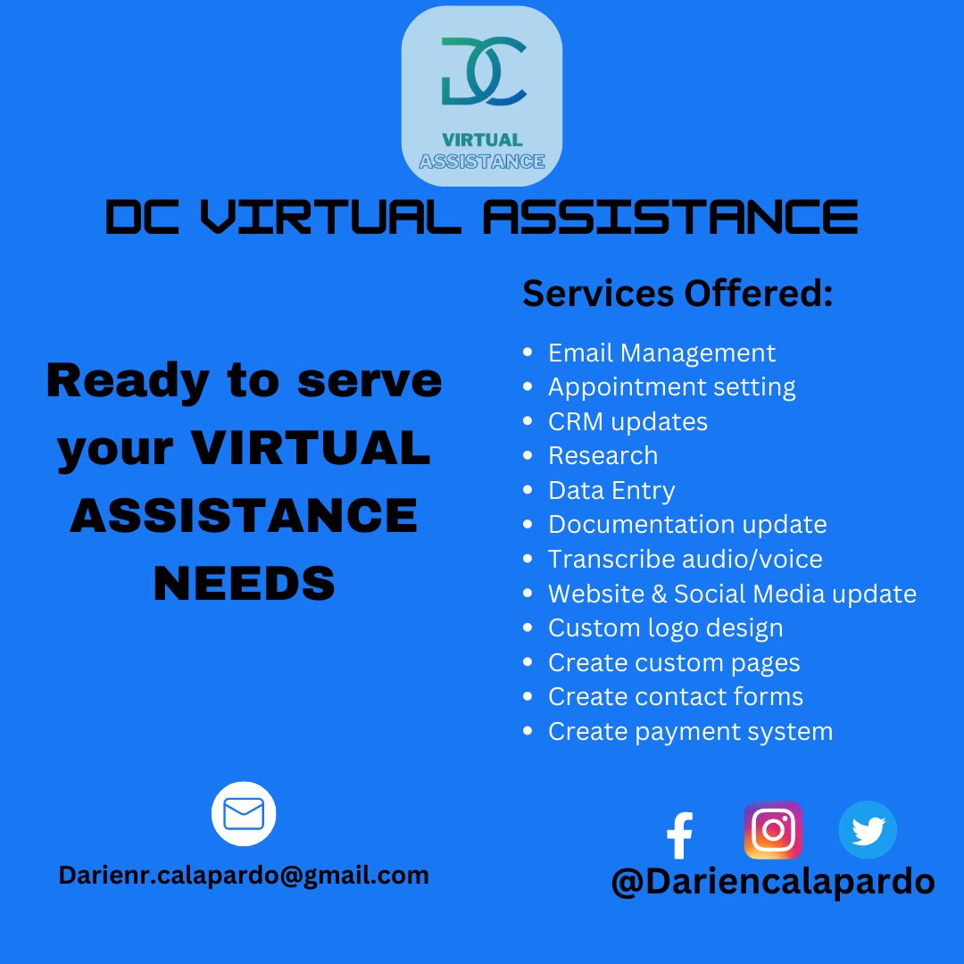 DarienCalapardo's tweet photo. "Are you ready to take the next step in your business?📈

I am here to help.💼

My services include email management, research, data entry and transcribe audio/voice. I also offer website &amp; social media updates and custom logo design and many more. #DigitalJobsPH #Aurora https://t.co/i8XGQXiBQS