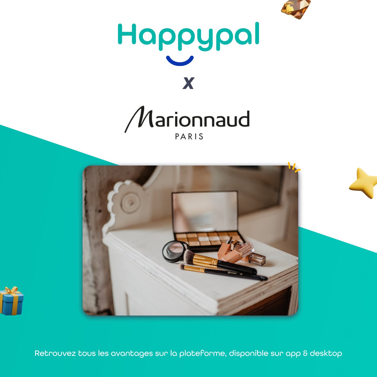 HappyPalTeam's tweet photo. Welcome @Marionnaud_Fr sur la plateforme parmi nos offres #NewPerk 🎉

Créée en France en 1984, Marionnaud compte aujourd’hui plus de 430 boutiques. 💄

#perk #marionnaud #app #startup #happypal https://t.co/Kd3mlIs25v