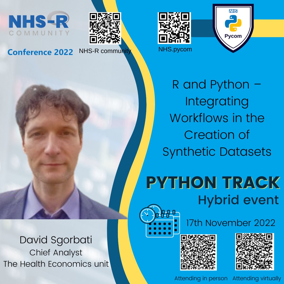 NHS Python Community (@nhspycom) on Twitter photo What better place to hear a talk on R AND Python than the Python Track of this year's NHS-R Conference? Come hear David Sgorbati's talk at nhs-pycom.net/nhs-r-conferen… on 17/11
<a href="/david_s0/">David Sgorbati</a> <a href="/NHSDigital/">NHS England Transformation</a> <a href="/NHSrCommunity/">NHS-R Community</a> <a href="/NHSEngland/">NHS England</a>
#Python #codefirst #healthcare #HealthIT #NHS #opensource What better place to hear a talk on R AND Python than the Python Track of this year's NHS-R Conference? Come hear David Sgorbati's talk at nhs-pycom.net/nhs-r-conferen… on 17/11
<a href="/david_s0/">David Sgorbati</a> <a href="/NHSDigital/">NHS England Transformation</a> <a href="/NHSrCommunity/">NHS-R Community</a> <a href="/NHSEngland/">NHS England</a>
#Python #codefirst #healthcare #HealthIT #NHS #opensource