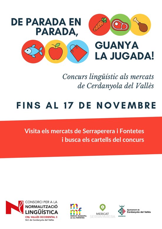 Si encara no has participat al #deparadaenparada dels mercats de Fontetes i Serraperera de #cerdanyola, afanya't, que acaba el 17 de novembre 😳
#aprenemcatalàVO3 #ofercat
<a href="/vserraparera/">Veïns Serraparera</a> <a href="/Afa_Fontetes/">AFA Les Fontetes</a> <a href="/AFontetes/">A. V. Fontetes</a> <a href="/CerdanyolaCS/">Cerdanyola Comerç i Serveis</a>