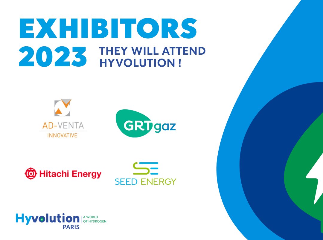 They will participate in the next edition of HyVolution: <a href="/Ad_Venta/">AD-VENTA</a>, @GRTgaz, <a href="/hitachienergy/">Hitachi Energy</a> France and <a href="/SeedEnergy_fr/">SEED-Energy</a>. Welcome to these hydrogen professionals! 👏

To exhibit: bit.ly/3E4tA1r

#HyVolution #hydrogen #energy #mobility #industry