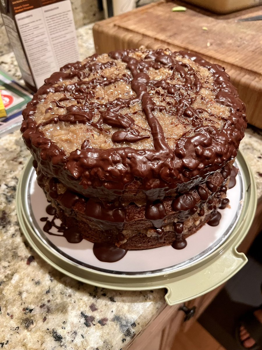 jasonmherring's tweet photo. Won this #German #Chocolate #Cake at a #Fall Carnival. I knew it was going to be good. It came in a 1970s @tupperware container. #sweets #desserts https://t.co/CqTp3h6knJ