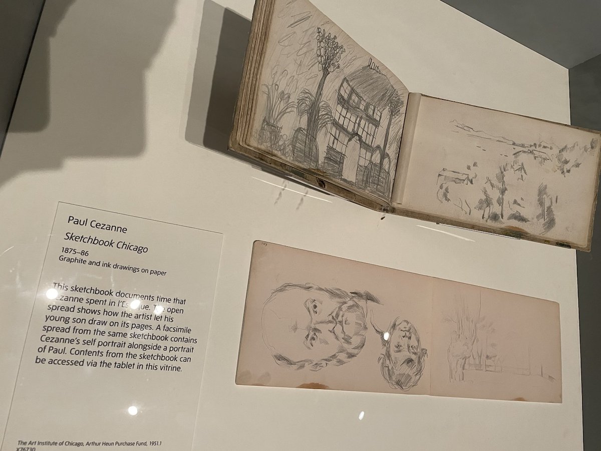 CrookEleanor's tweet photo. At the big #Tatemodern Cezanne show, enjoyed the sketchbook shared with his son, and scruffy palettes but I have a blind spot for his paintings #shockingconfession https://t.co/FgwE72NXwq