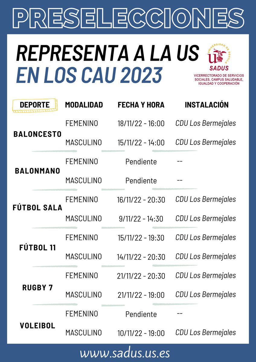 SADUSoficial's tweet image. La @unisevilla comienza a forma sus equipos para competir en los Campeonatos de Andalucía Universitarios. Sé uno de los elegidos. Te esperamos en las pruebas de #preselección.