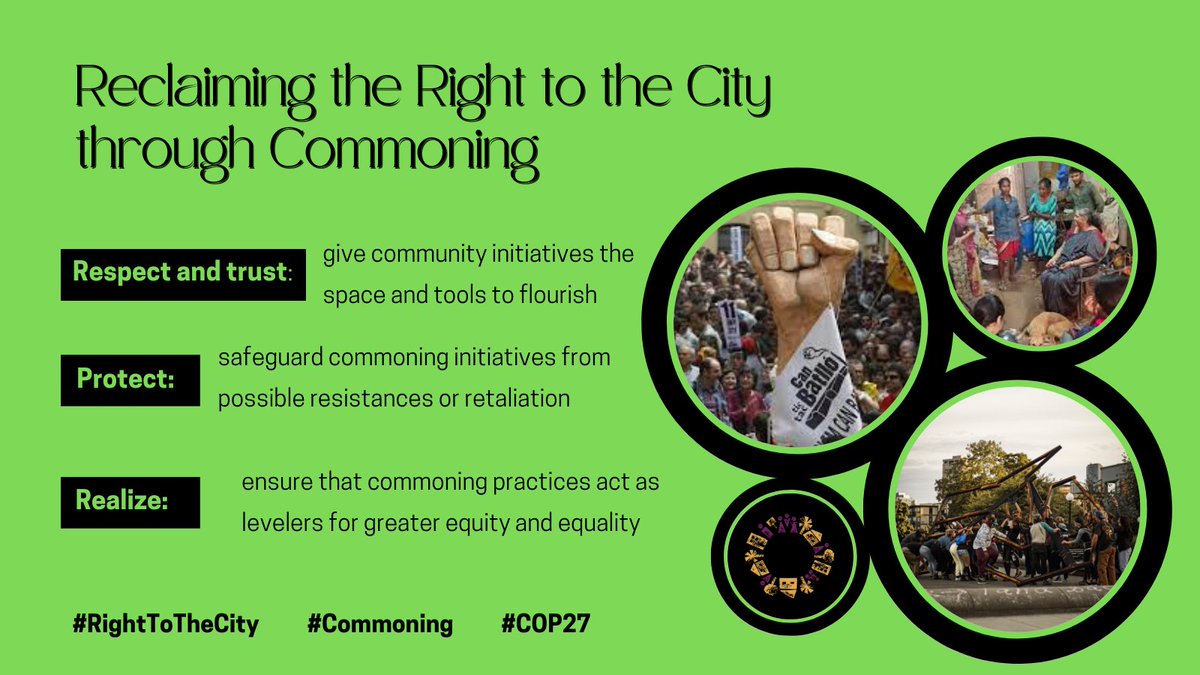 Right2CityGP's tweet photo. 👋🏼Ey, leaders at #COP27!
⚠️To combat the #ClimateCrisis, a change in production, consumption &amp; organization models is needed
🙌🏼 Implement #Commoning practices to put social and ecological functions &amp; the #RighttotheCity over profits
How? https://t.co/sysqBxfNwe
You're welcome 🌱 https://t.co/kOQI8nEreZ