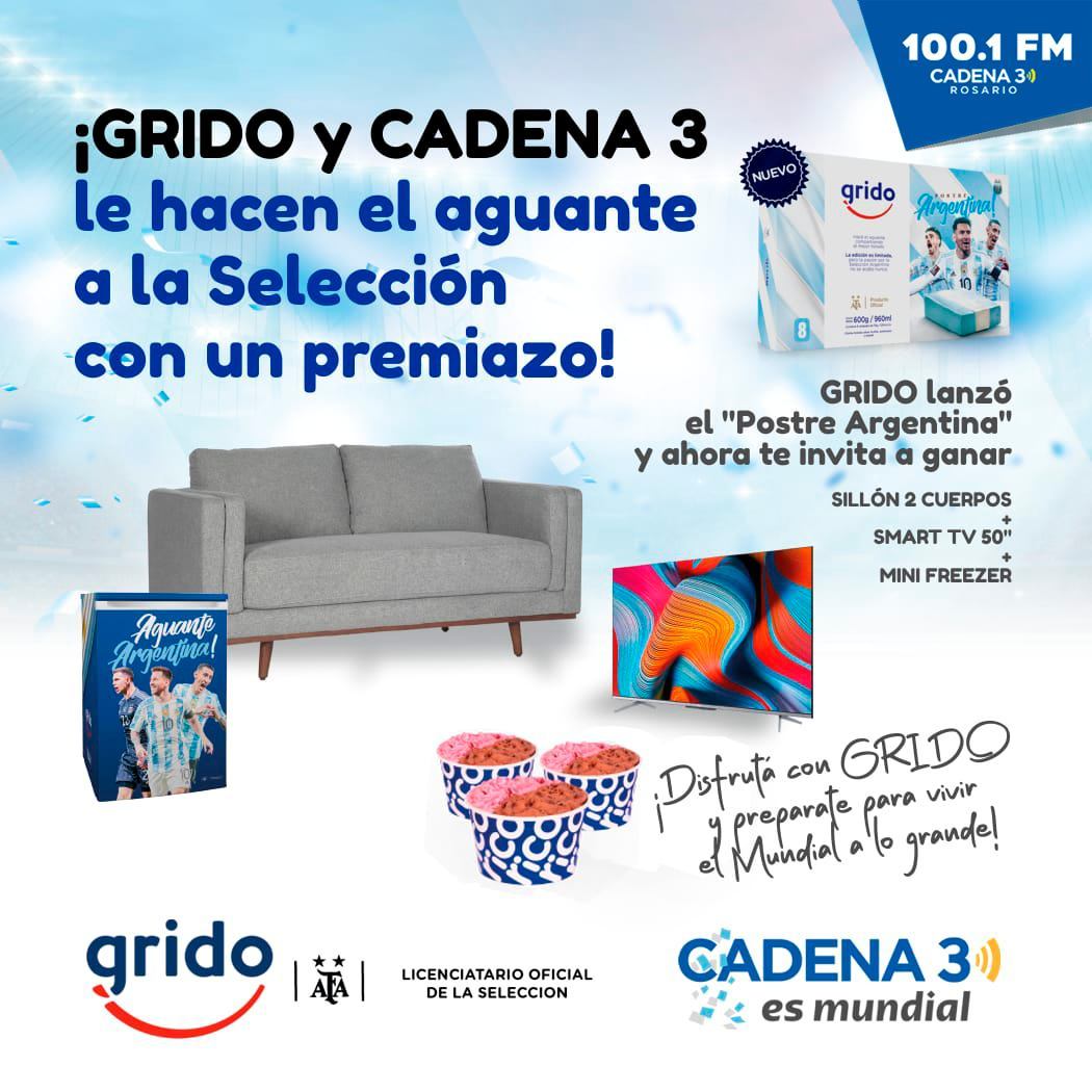 ¡TENEMOS PREMIOS PARA VOS! 🎁📺 @GridoHelados lanzó el 'Postre Argentina' y ahora te invitamos a participar por un SILLÓN 2 CUERPOS + SMART TV 50' + MINI FREEZER 😱 ¡ES FÁCIL! 👇 1️⃣Seguinos 2️⃣Dale RT 3️⃣Menciona a un amigo REGALAMOS EL 14/11 EN SIEMPRE JUNTOS 📻