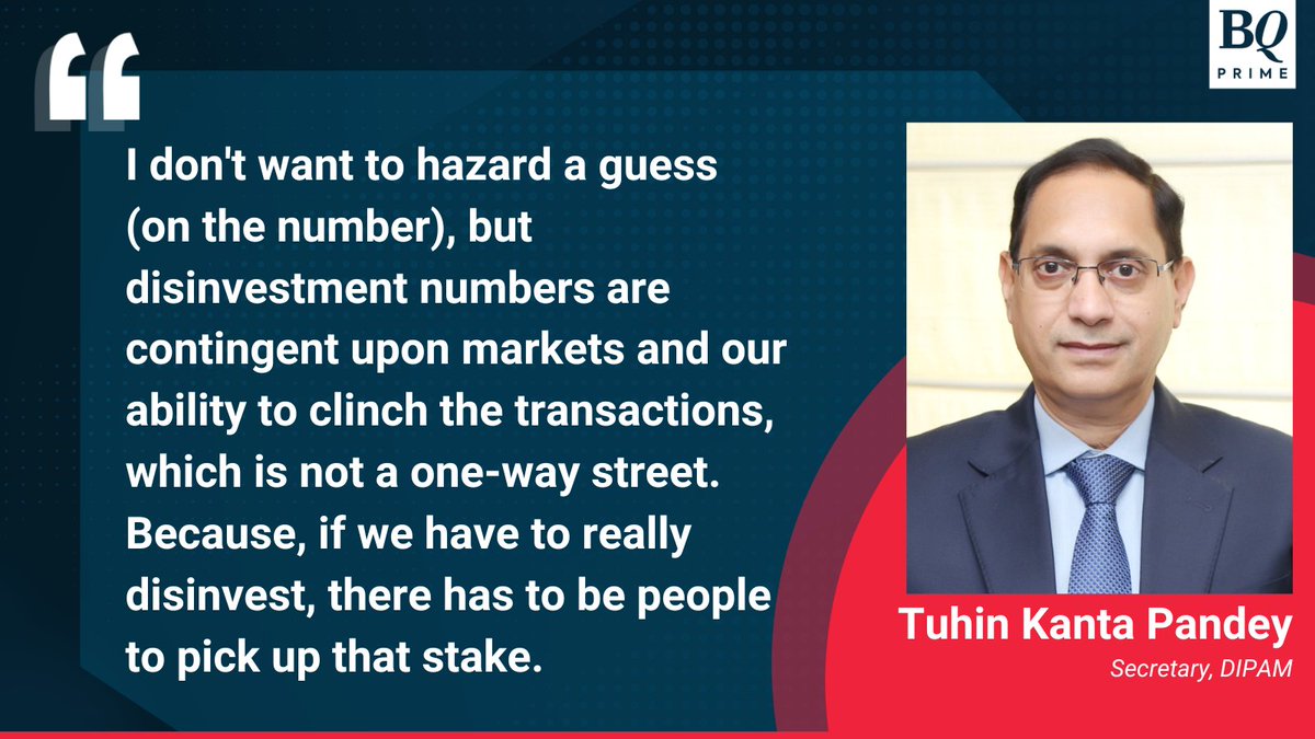 NDTVProfitIndia's tweet image. #DIPAM Secretary Tuhin Kanta Pandey says government is eyeing 'moderate, achievable targets' for disinvestment.

Read: bit.ly/3t5VXGp