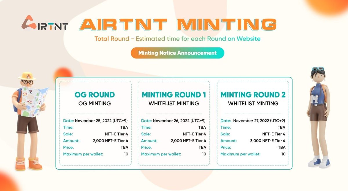 👾 나만아는공지방 x AitTnT GIVEAWAY👾

NFT-E 4tier 3
OG 10
WL 20 Spots

1️⃣ Follow 
<a href="/OnlyInoo/">나만아는 트위터</a>
 &amp; 
<a href="/Airtnt_io/">TenTi</a>
 
2️⃣ Join
나만아는 공지방 (t.me/Na_gong)
&amp;
AitTnT discord (discord.gg/airtnt)
 
3️⃣ RT + LIKE + TAG 3 FRENS

4️⃣ Google form (docs.google.com/forms/d/18c1-O…)