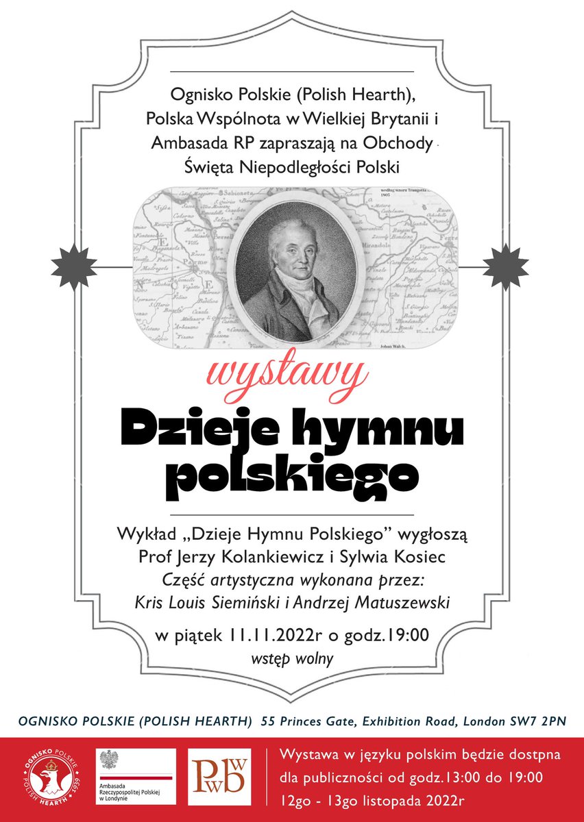 🇵🇱11.11.22: Polska Wspólnota w Wielkiej Brytanii i <a href="/PolishEmbassyUK/">Polish Embassy UK 🇵🇱</a> zapraszają na Obchody Święta Niepodległości Polski Wystawy: Dzieje Hymnu Polskiego 

Wykład „Dzieje Hymnu Polskiego” wygłoszą Prof Jerzy Kolankiewicz i Sylwia Kosiec

…🧵👇…