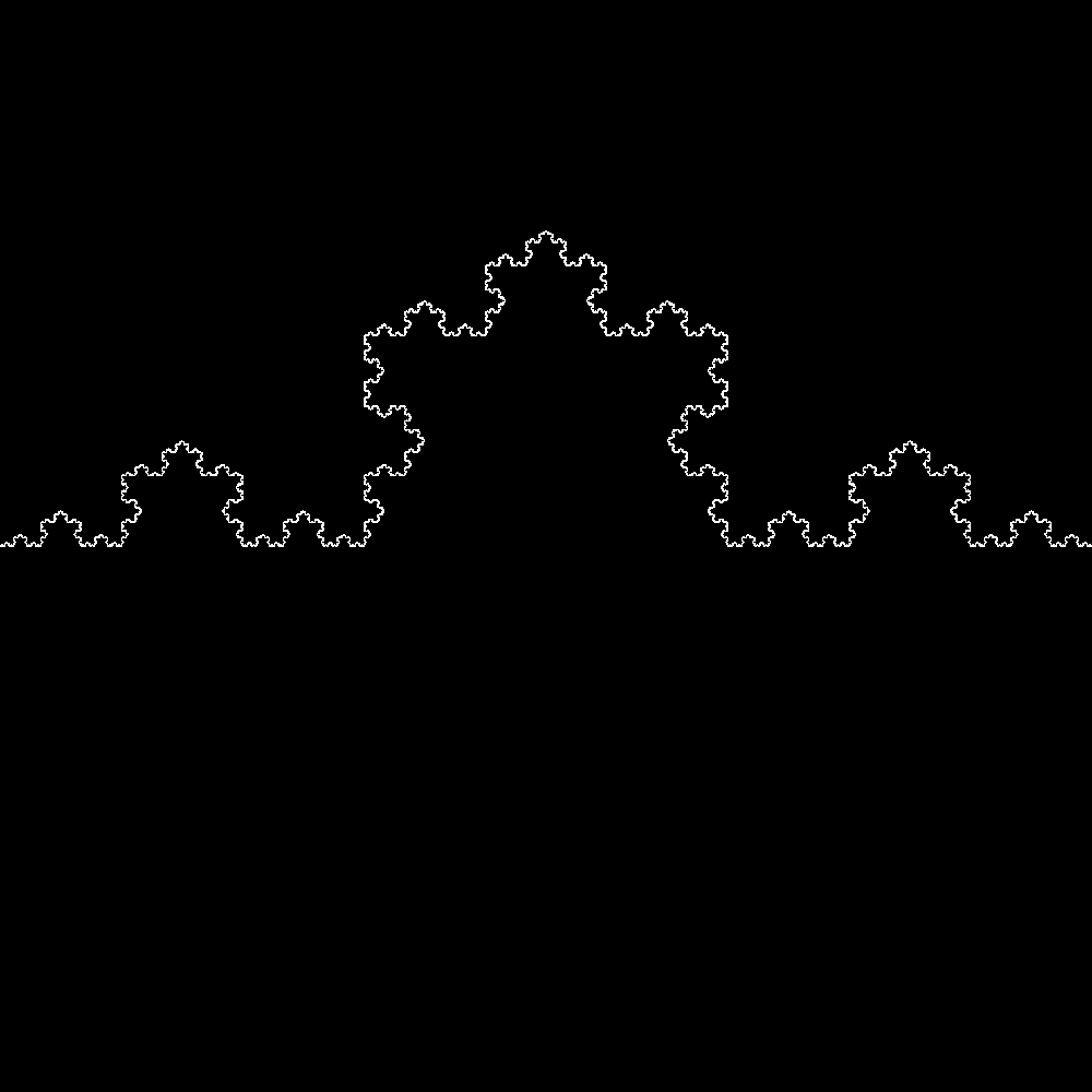 void setup(){
  size(1000,1000);
  stroke(255);
  background(0);
  f(1.0,0,20);
}

void f(double x,double y,int n){
  point((float)x*1000.0,(float)(0.5-y)*1000.0);
  if(n>0){
    f((1.0-x)*0.5+y*sqrt(3.0)/6.0,(1.0-x)*sqrt(3.0)/6.0-y*0.5,n-1);
    f(1.0-x*0.5-y*sqrt(3.0)/6.0,x*sqrt(3.0)/6.0-y*0.5,n-1);
  }
}