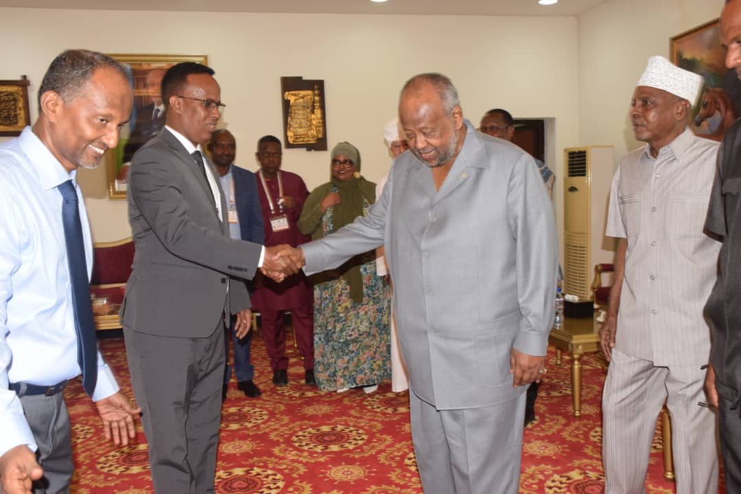 MohamedRaambo's tweet photo. I attended &amp; made a presentation at the International Conference on the 2022 International African Writers Day held in Djibouti &amp; opened by President @IsmailOguelleh. It was my honour to meet the President. I emphasised the importance of Africa owning and presenting its narrative https://t.co/jxlf8n6nMa