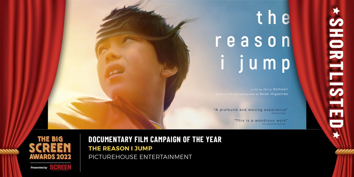Shortlisted for ‘Documentary Film Campaign of the Year’ is - The Reason I Jump, @PicturehouseEnt bit.ly/BigS22Shortlist #bigscreen22
