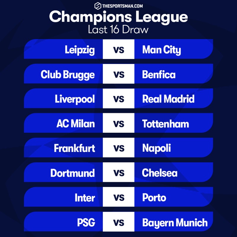 TheSportsman's tweet photo. 👀 Liverpool vs Real Madrid 
👀 AC Milan vs Tottenham 
👀 Dortmund vs Chelsea

What a draw!

#UCL | #UCLdraw