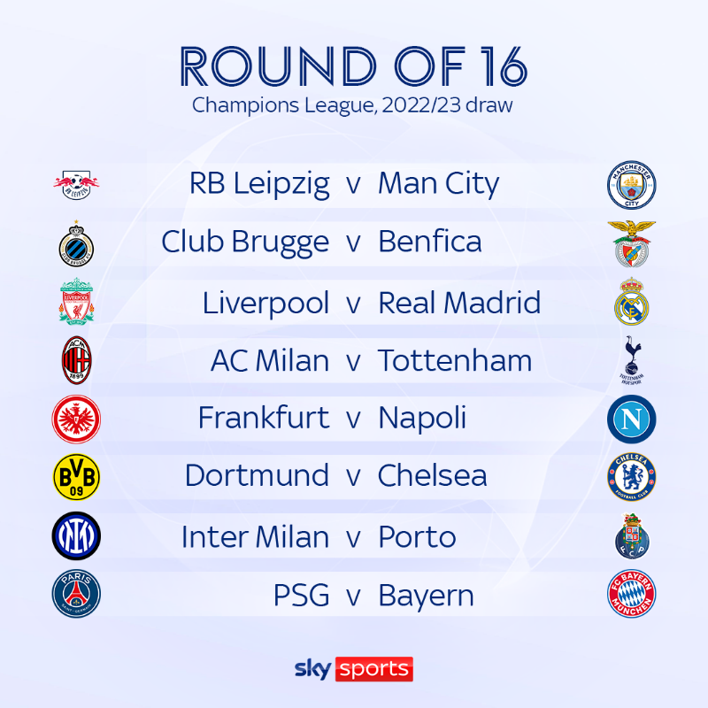 SkySportsNews's tweet photo. BREAKING: The Round of 16 draw for the Champions League is complete! 🏆