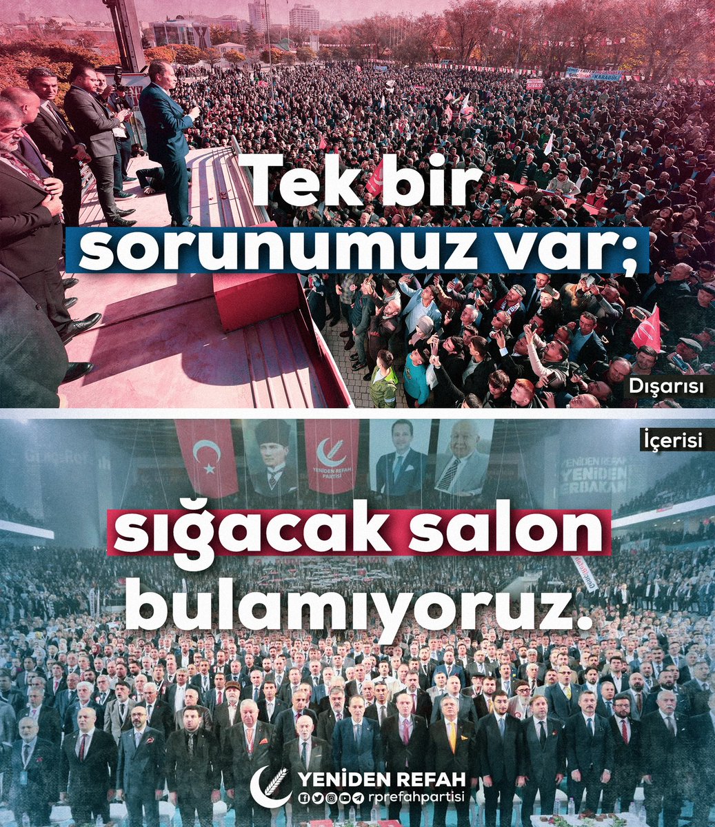 rprefahpartisi's tweet photo. Tek bir sorunumuz var; sığacak salon bulamıyoruz. 😉 https://t.co/Y1ryETpEqO
