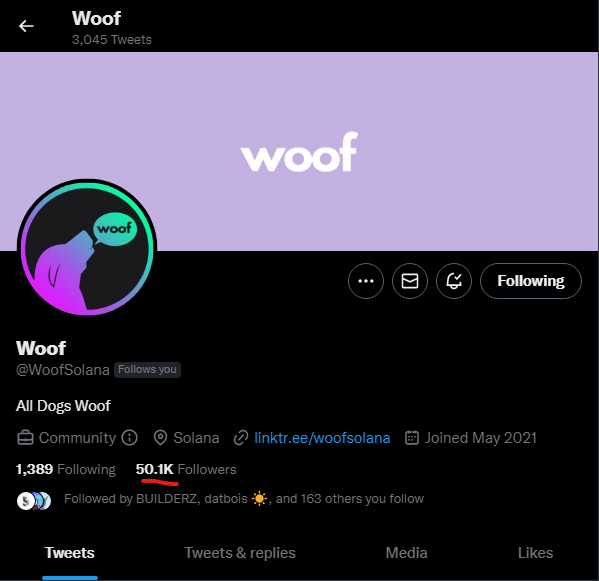 WoofSolana's tweet photo. GM! What a great start in the week - just surpassed 50k followers!

WOOF WOOF! https://t.co/rroAKNoHbR
