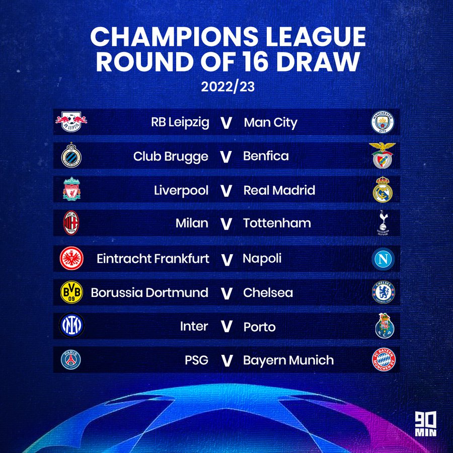 The Champions League Round of 16 is here! 🤩

2019/20 and 2021/22 finals repeat. revenge or Confirmation?

#UCLdraw