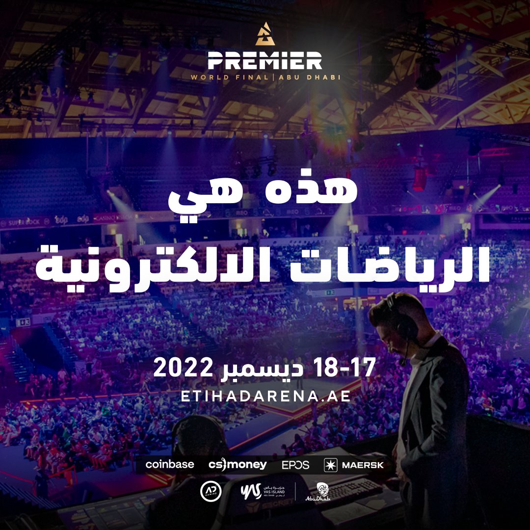 abudhabi_gaming's tweet photo. تجتمع أفضل 8 فرق حول العالم خلال شهر ديسمبر في أبوظبي، للمنافسة على جوائز تبلغ قيمتها مليون دولار - هذه هي متعة الألعاب الإلكترونية. 

احصلوا على تذاكركم الآن! 

🎫 https://t.co/Sp6StkQACb

@blastpremier @inabudhabi @yasisland @etihadarena_ae https://t.co/Ax2ESSlgL2