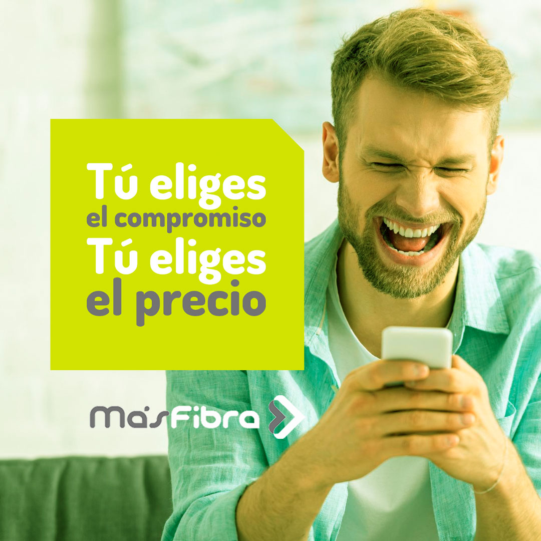 ¡Hola vecino!, escoge la tarifa que más se ajuste a tus necesidades y luego elige el compromiso que quieras: libre, 1 año o 2 años. ¡Cuanto más tiempo quieras estar con nosotros, más descuento obtendrás en tu tarifa

💻 masfibra.es