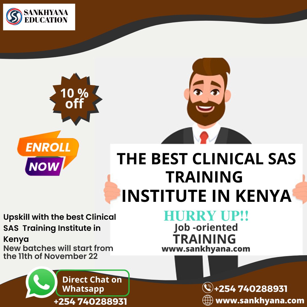SankhyanaK's tweet image. Register your interest here:forms.gle/MhPFXoFA6Aiou5…
THE BEST CLINICAL SAS TRAINING 
INSTITUTE IN KENYA
Reach us: +254 740288931, veronica.wahome@sankhyana.com
Visit us: sankhyana.com
#clinicalsasprogrammer #clinicalsas #advancedanalytics #programmer #career #pharma