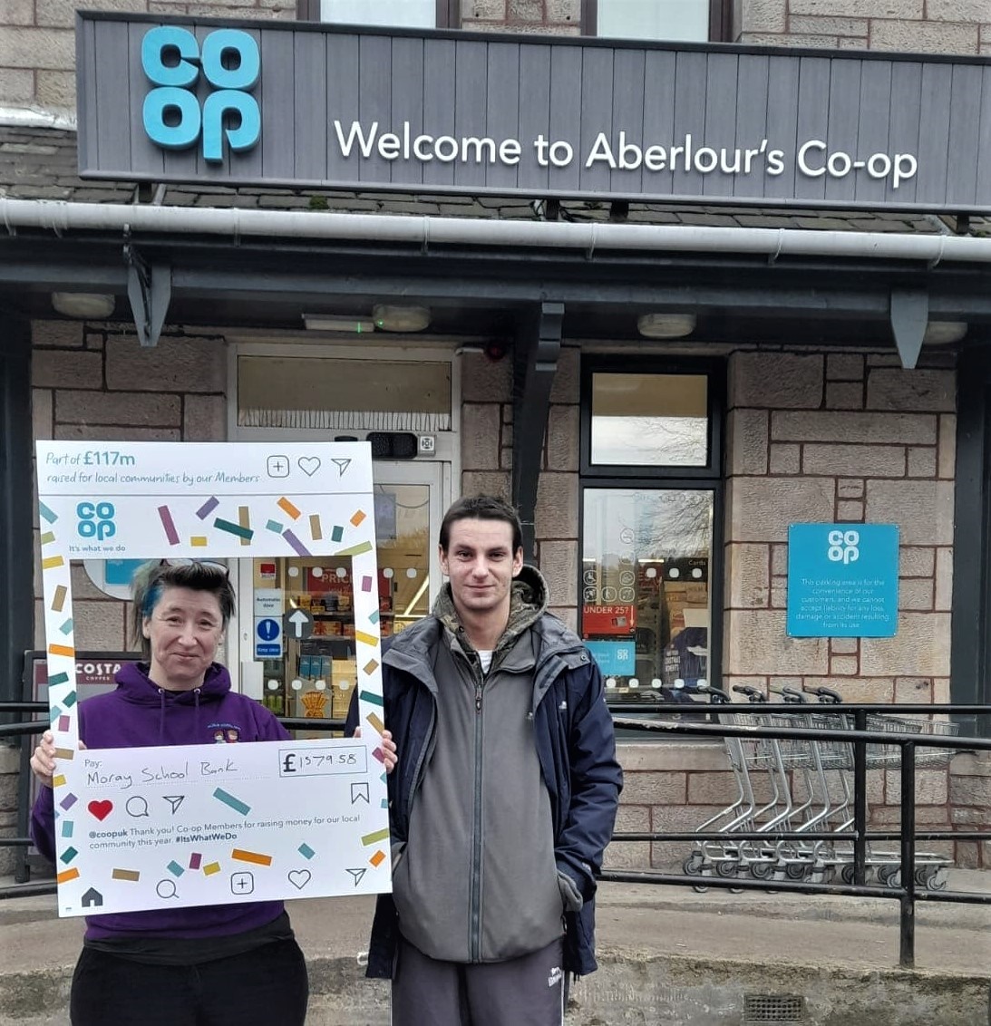 Jill Sowden (@jill_sowden) on Twitter photo A big thank you 😍to all <a href="/coopuk/">Co-op</a> members in #Aberlour who have collectively raised 🤩 £1579.58 for
<a href="/morayschoolbank/">Moray School Bank</a> just by swiping their membership card for the last year!🎉 <a href="/mylesmacd01/">Myles Macdonald</a>
<a href="/Tom_MPM/">Tom Copeland</a> #itswhatwedo <a href="/Crystal24097316/">Crystal Hill (Member Pioneer)</a> A big thank you 😍to all <a href="/coopuk/">Co-op</a> members in #Aberlour who have collectively raised 🤩 £1579.58 for
<a href="/morayschoolbank/">Moray School Bank</a> just by swiping their membership card for the last year!🎉 <a href="/mylesmacd01/">Myles Macdonald</a>
<a href="/Tom_MPM/">Tom Copeland</a> #itswhatwedo <a href="/Crystal24097316/">Crystal Hill (Member Pioneer)</a>