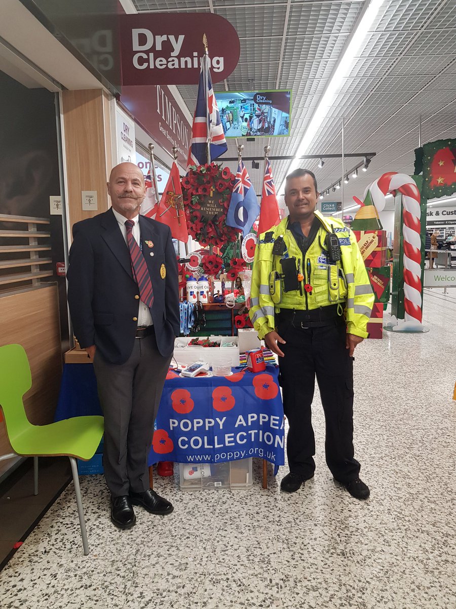 PCSO Harold has taken time out of the rain to visit the Poppy Appeal stand at ASDA. Please find time in this wet and windy day to show your support for this well worth cause.