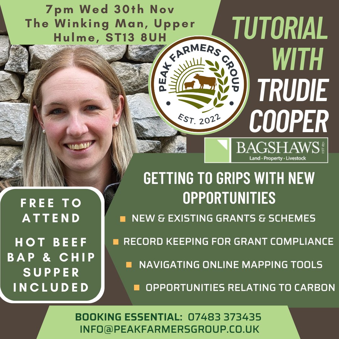 Come along to our next event to gain clarity on farm subsidies and grant funding options
.
.
.
@peakfarmersgroup
@farming_life_centre
@peakdistrictnationalpark
@trudie.cooper
@bagshawsllp
#farminginprotectedlandscapes
#farmershelpingfarmers
#sustainablefarming
#farmresilience